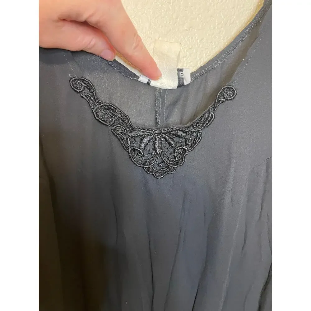 VTG Cher Jacque Y2K Black Crinkle Lace Detailed Whimsy Goth Midi Slip Dress Lg - Picture 12 of 16